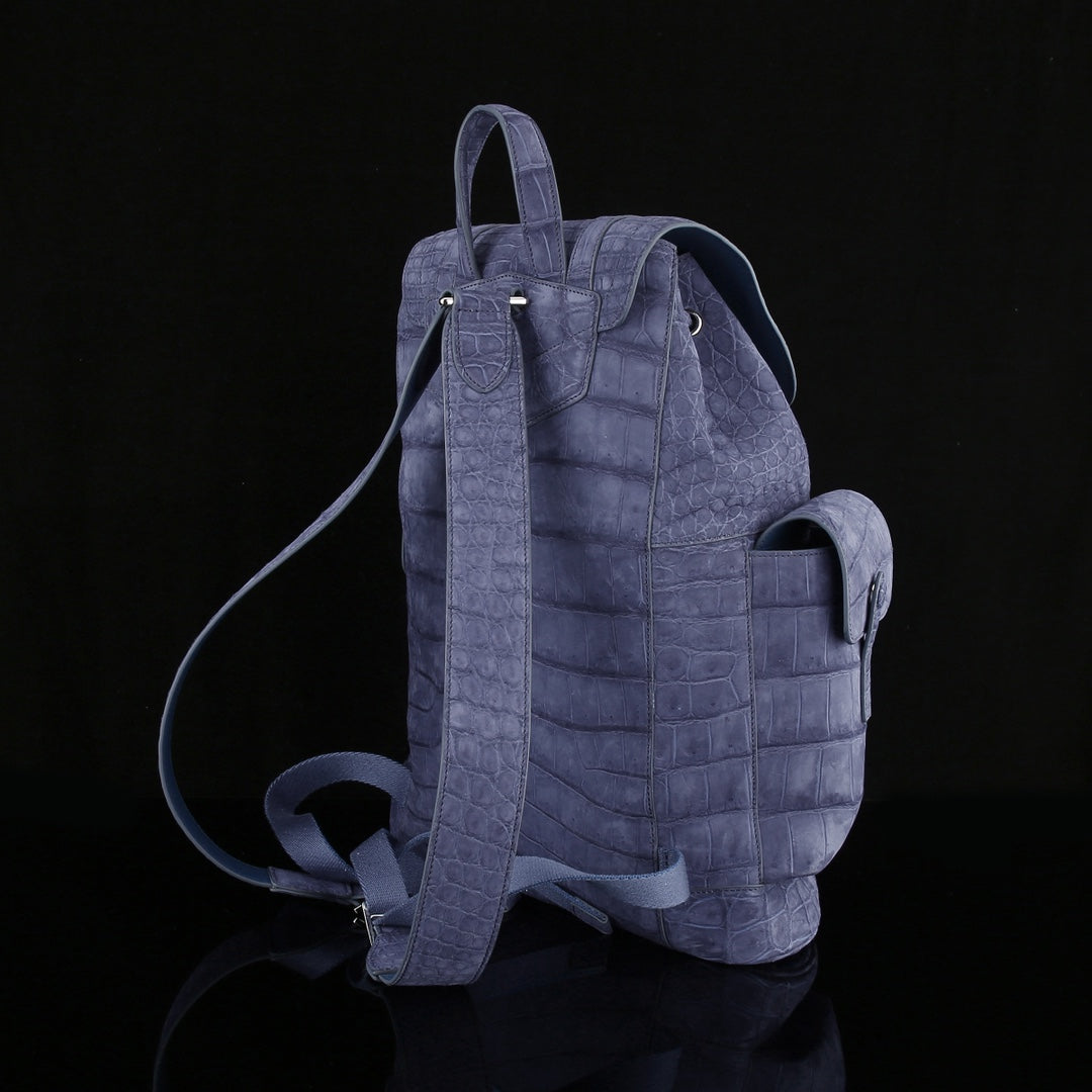 BELTLEY Explorer: Sueded Slate Blue Nile Crocodile Backpack