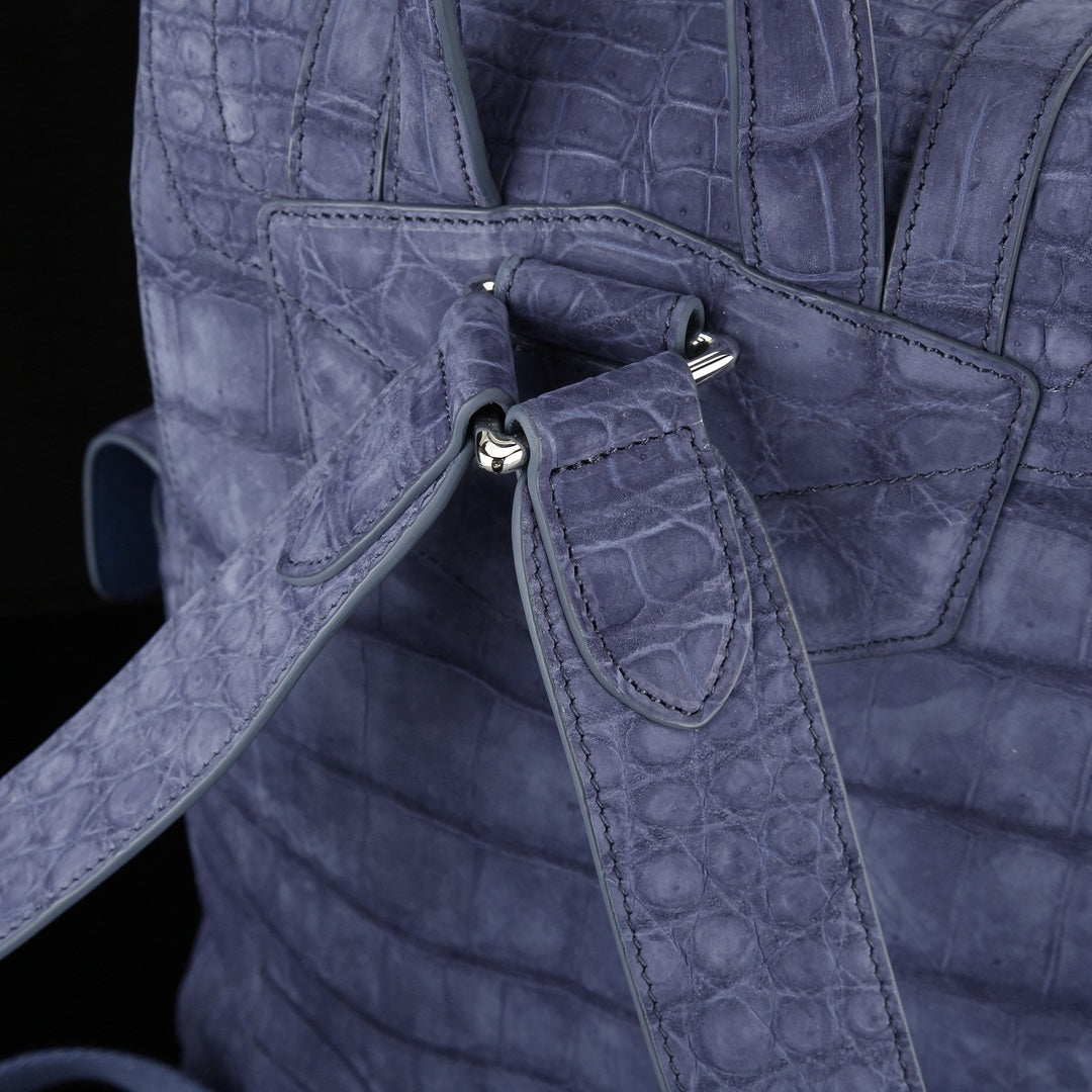 BELTLEY Explorer: Sueded Slate Blue Nile Crocodile Backpack