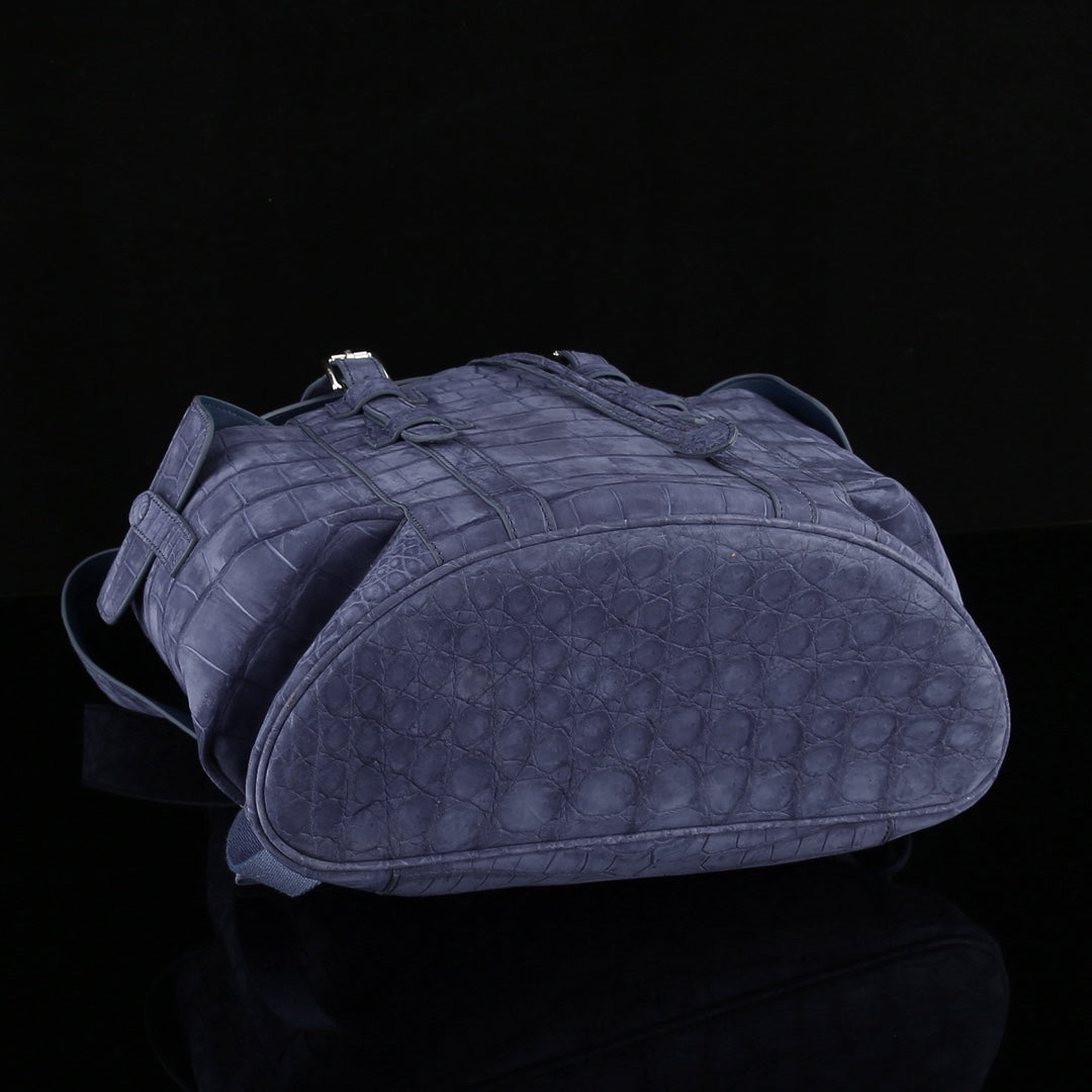 BELTLEY Explorer: Sueded Slate Blue Nile Crocodile Backpack
