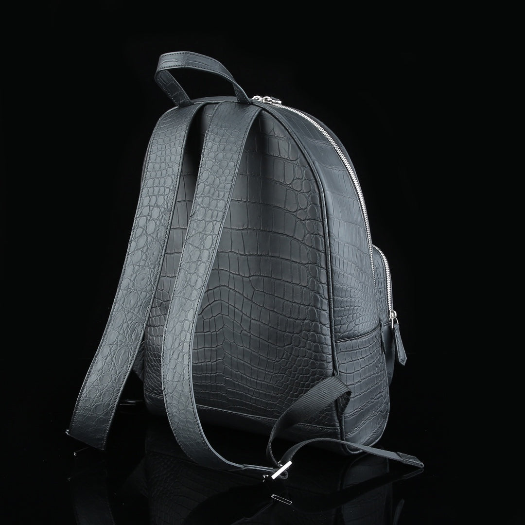 BELTLEY Exquisite Matte Black Nile Crocodile Backpack