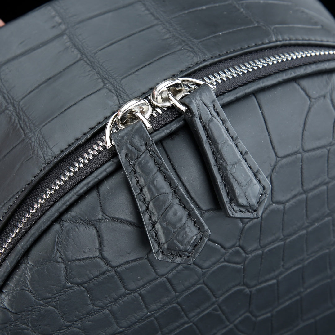 BELTLEY Exquisite Matte Black Nile Crocodile Backpack