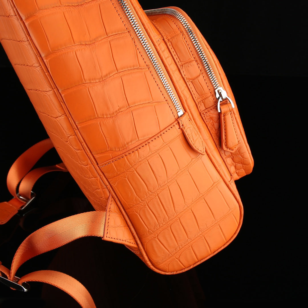 BELTLEY Exquisite Matte Hermès Orange Nile Crocodile Backpack