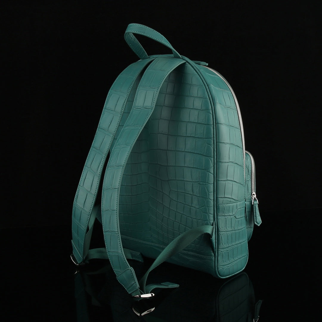 BELTLEY Exquisite Viridian Matte Nile Crocodile Belly Backpack