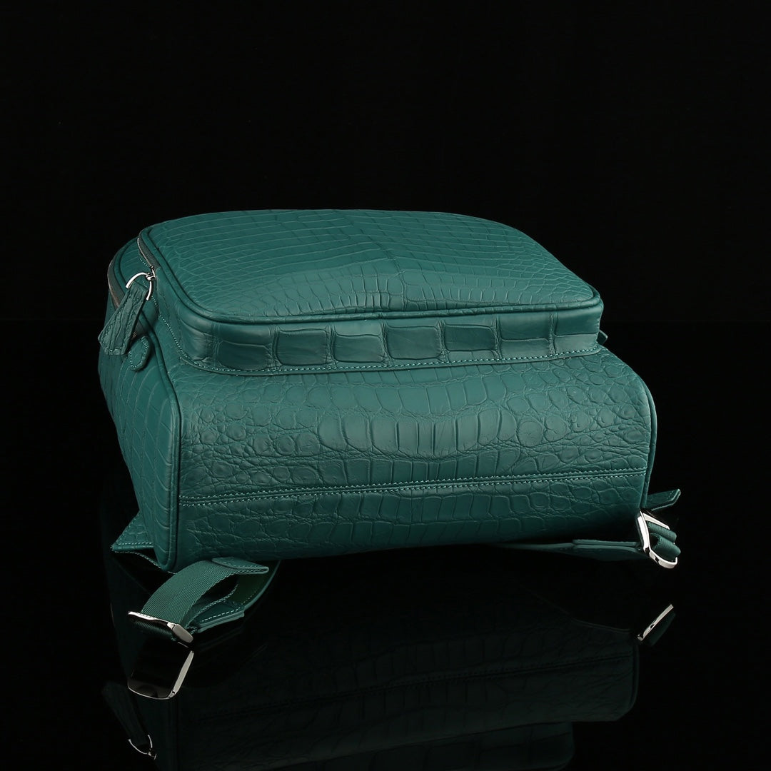 BELTLEY Exquisite Viridian Matte Nile Crocodile Belly Backpack