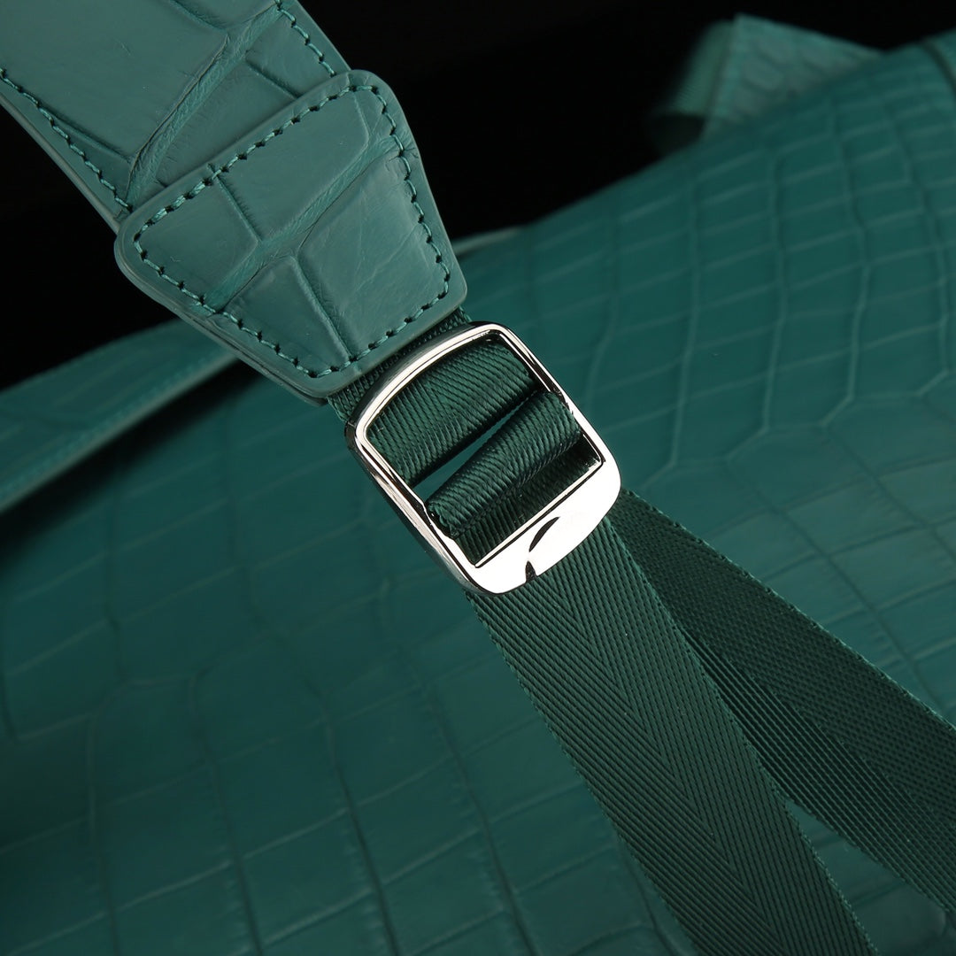 BELTLEY Exquisite Viridian Matte Nile Crocodile Belly Backpack