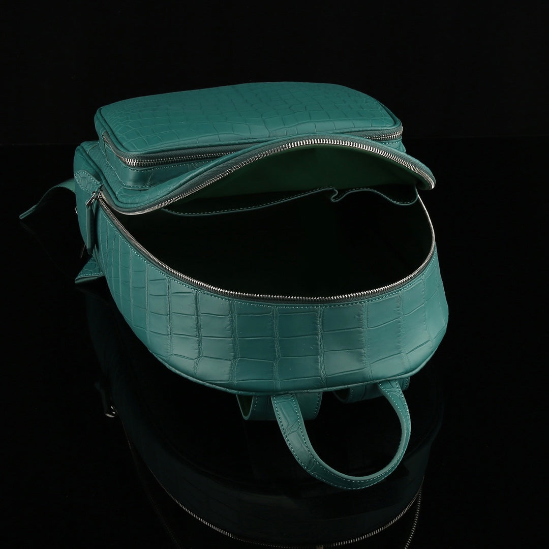 BELTLEY Exquisite Viridian Matte Nile Crocodile Belly Backpack