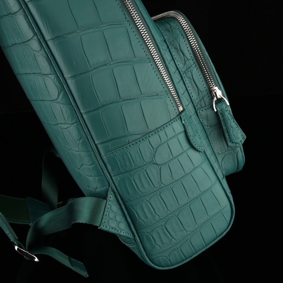 BELTLEY Exquisite Viridian Matte Nile Crocodile Belly Backpack