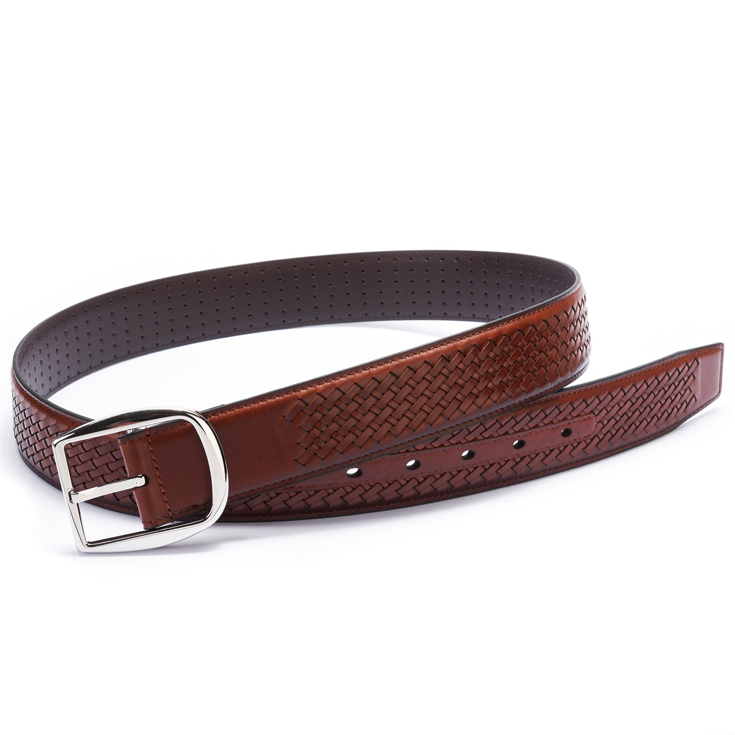 BELTLEY Finest Brown Italian Leather Belt – Handwoven Exclusivity, 1.5” Width