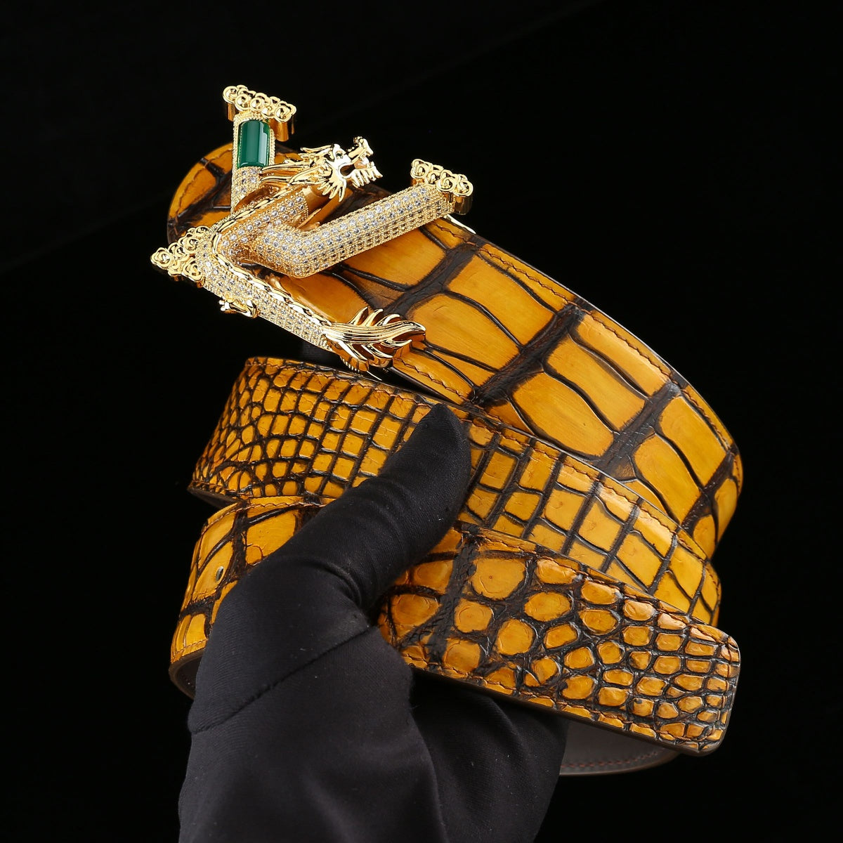 BELTLEY French Patina  Orange Crocodile Leather Belt 1.5" –3D Dragon Buckle