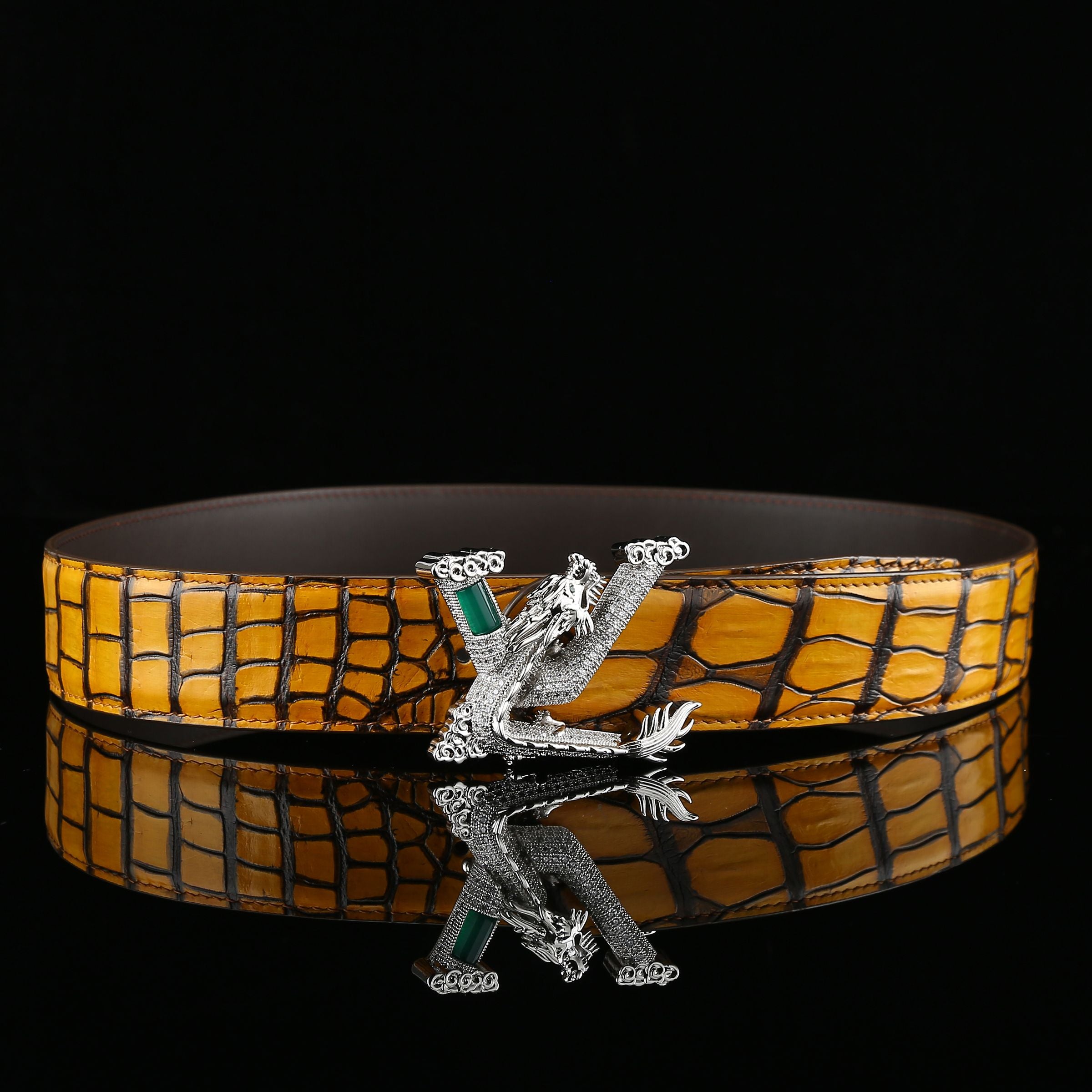 BELTLEY French Patina  Orange Crocodile Leather Belt 1.5" –3D Dragon Buckle