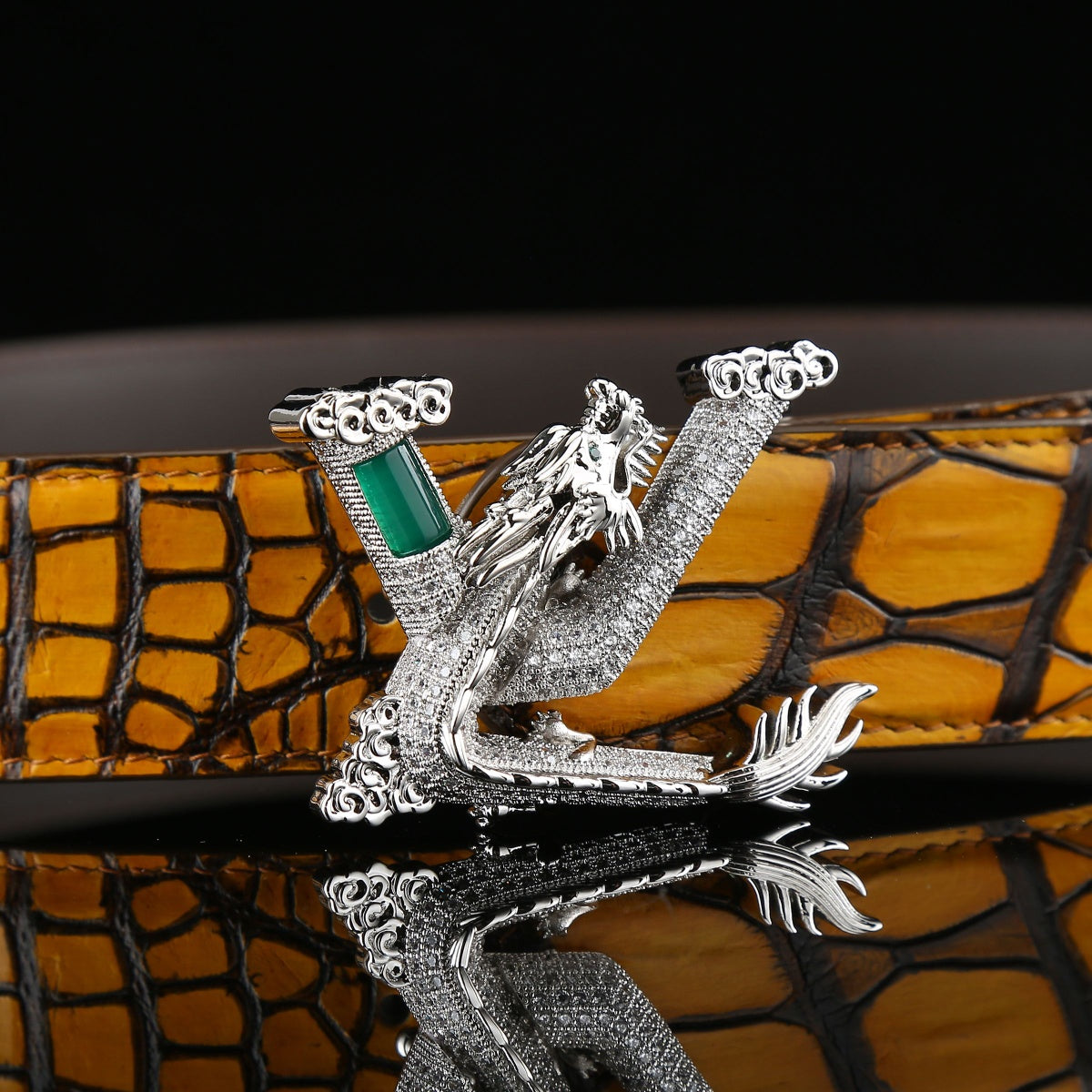 BELTLEY French Patina  Orange Crocodile Leather Belt 1.5" –3D Dragon Buckle