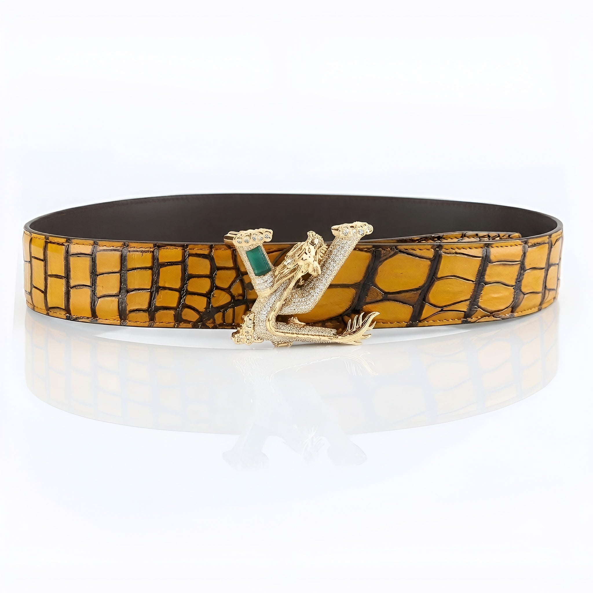 BELTLEY French Patina  Orange Crocodile Leather Belt 1.5" –3D Dragon Buckle