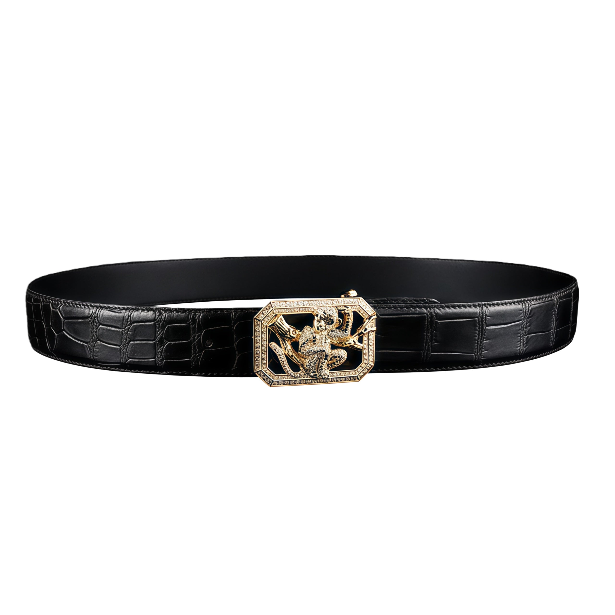 BELTLEY Genuine Black Crocodile Belt with Monkey Buckle For Men