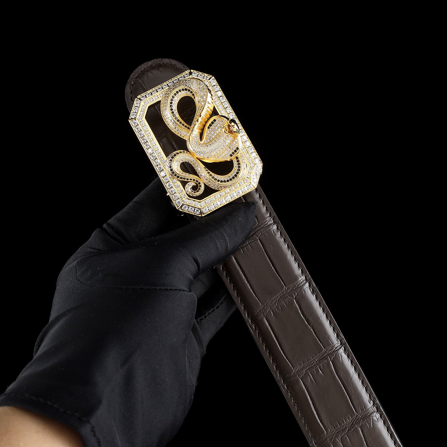 BELTLEY Genuine Crocodile Leather Snake Buckle Belt