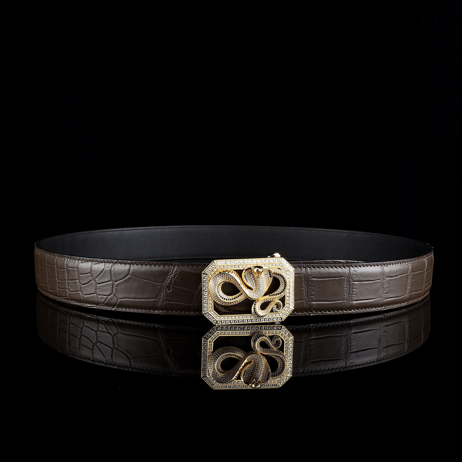BELTLEY Genuine Crocodile Leather Snake Buckle Belt