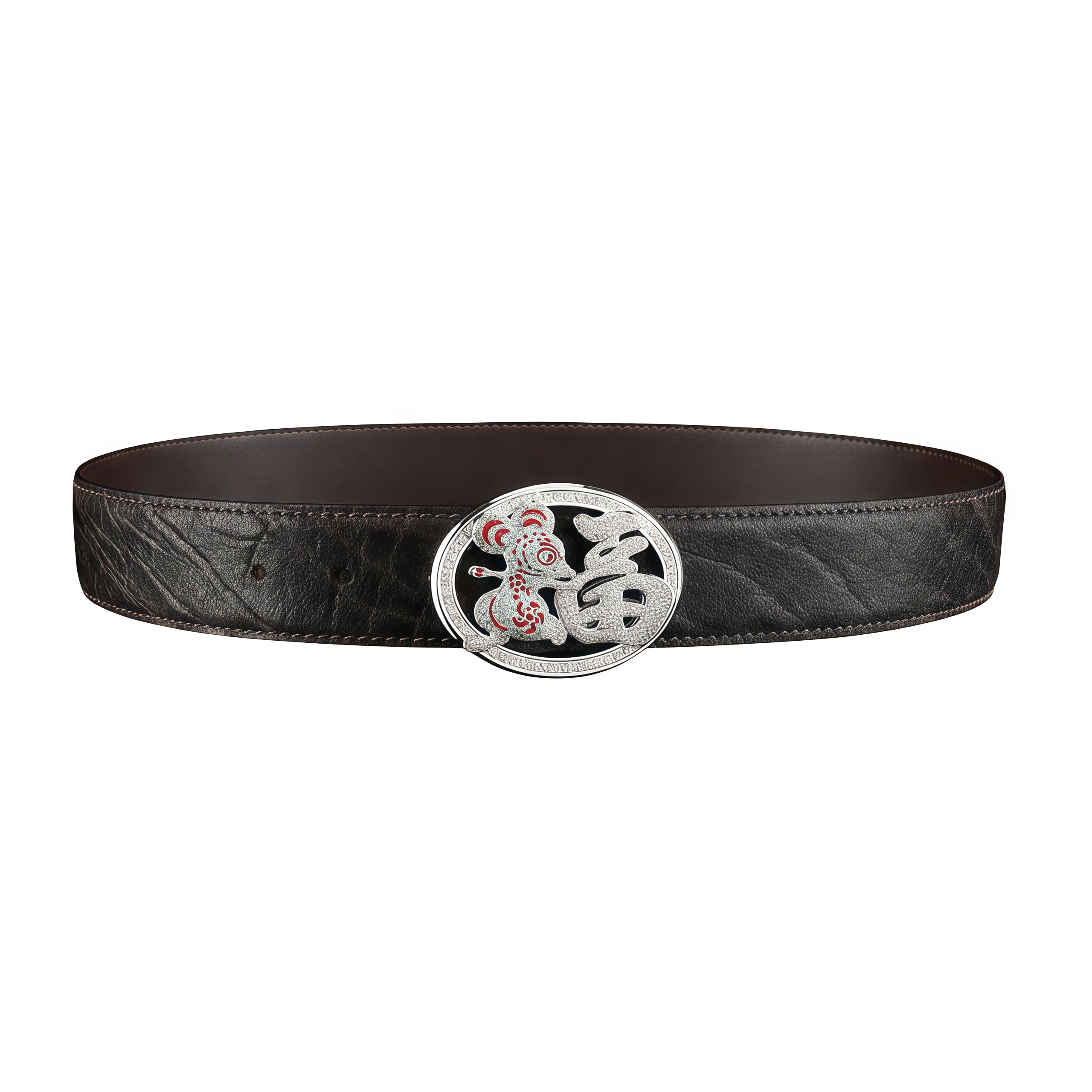 BELTLEY Genuine Elephant Belt – Espresso Brown with Fortune Rat