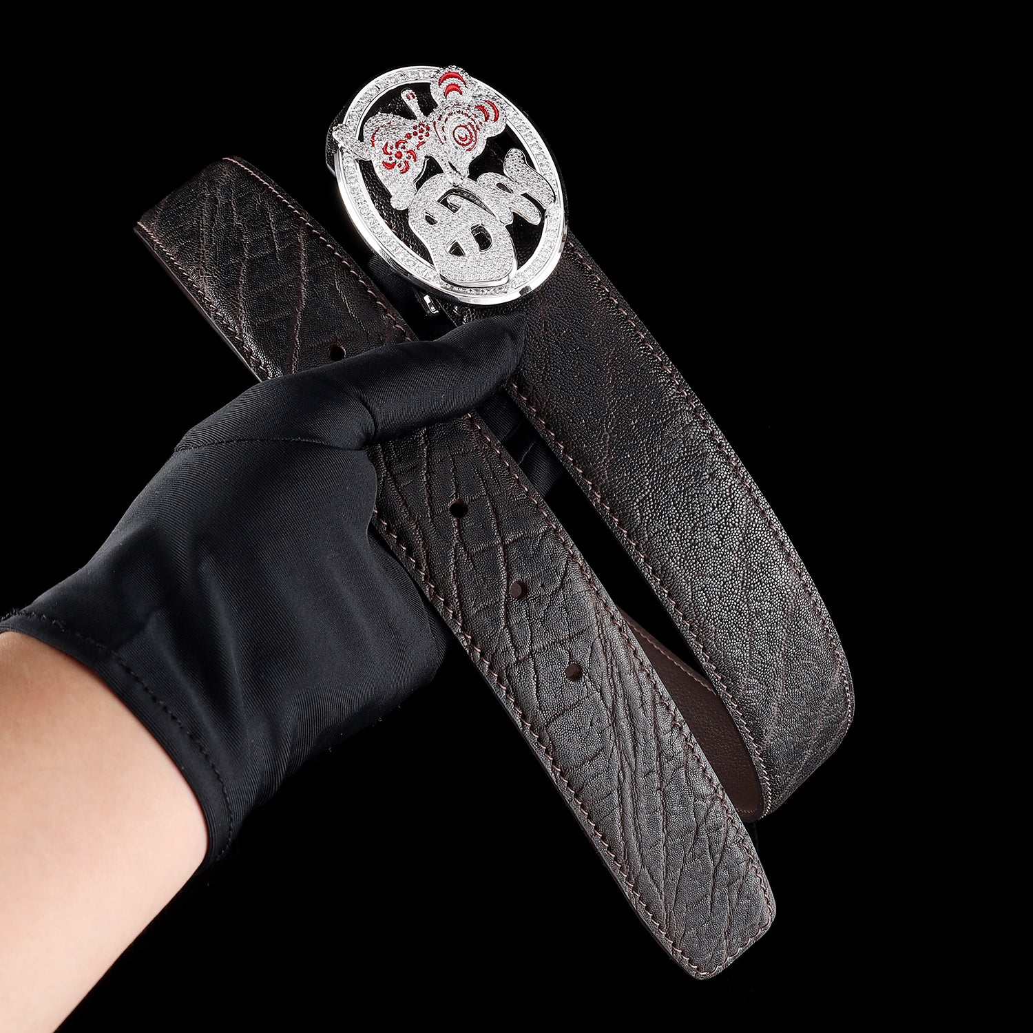 BELTLEY Genuine Elephant Belt – Espresso Brown with Fortune Rat