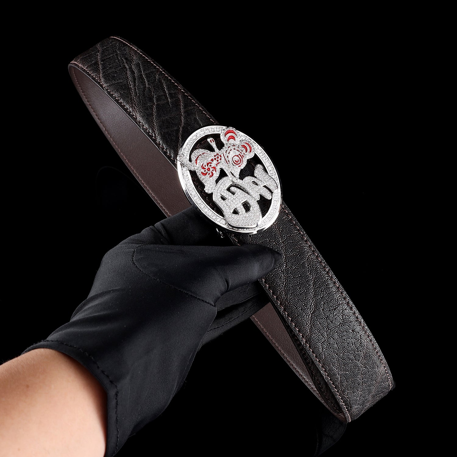 BELTLEY Genuine Elephant Belt – Espresso Brown with Fortune Rat