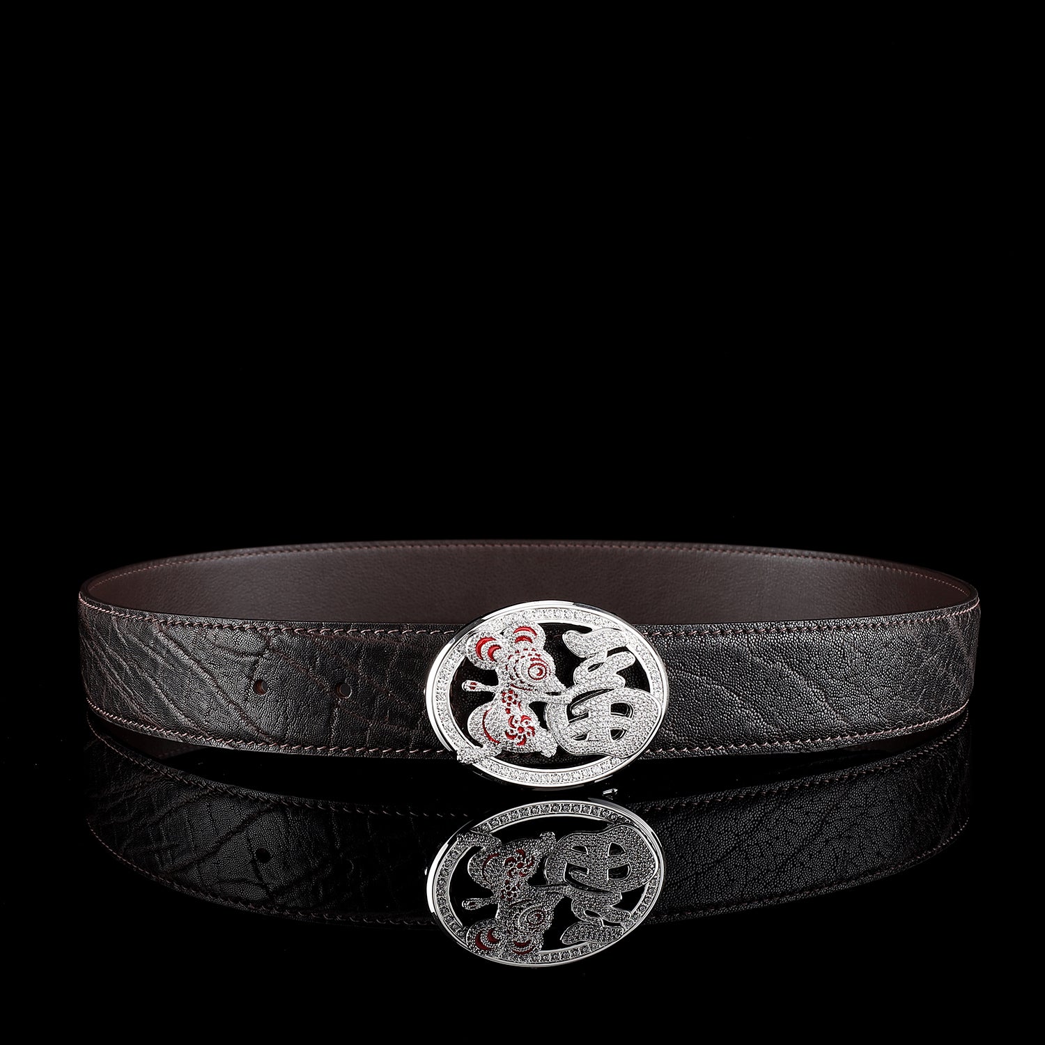 BELTLEY Genuine Elephant Belt – Espresso Brown with Fortune Rat