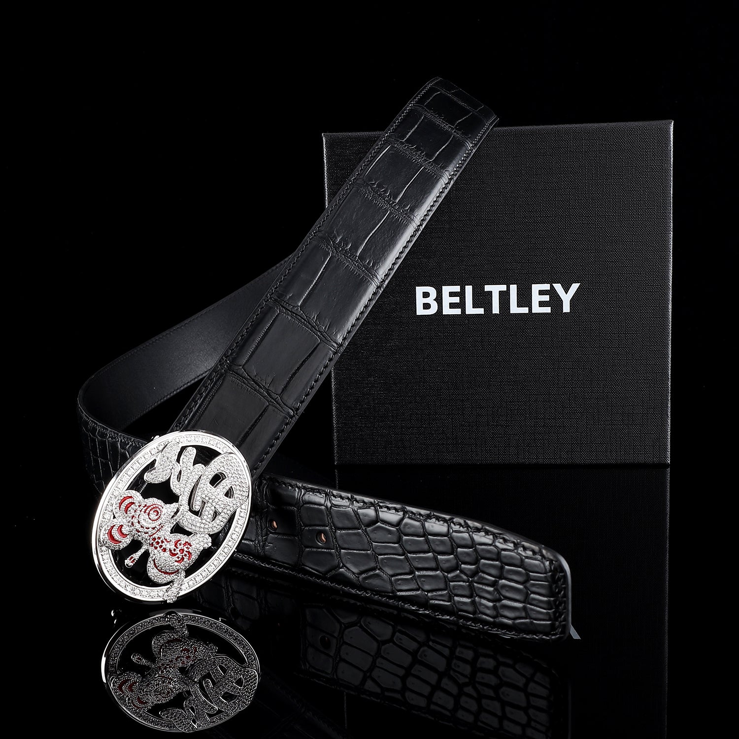 BELTLEY Genuine Nile Crocodile Belt-'Fortune Rat'  Belt Buckle