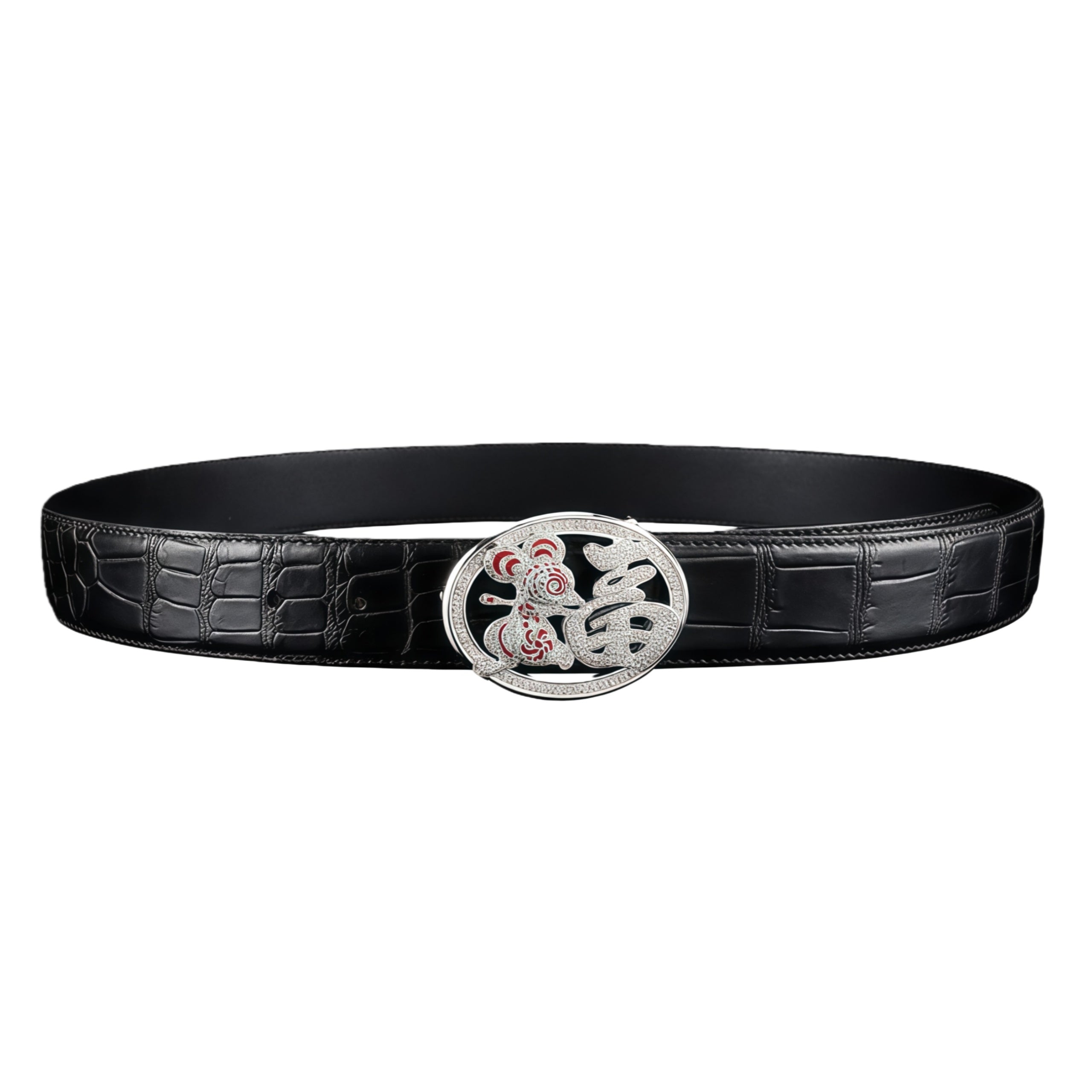 BELTLEY Genuine Nile Crocodile Belt-'Fortune Rat'  Belt Buckle