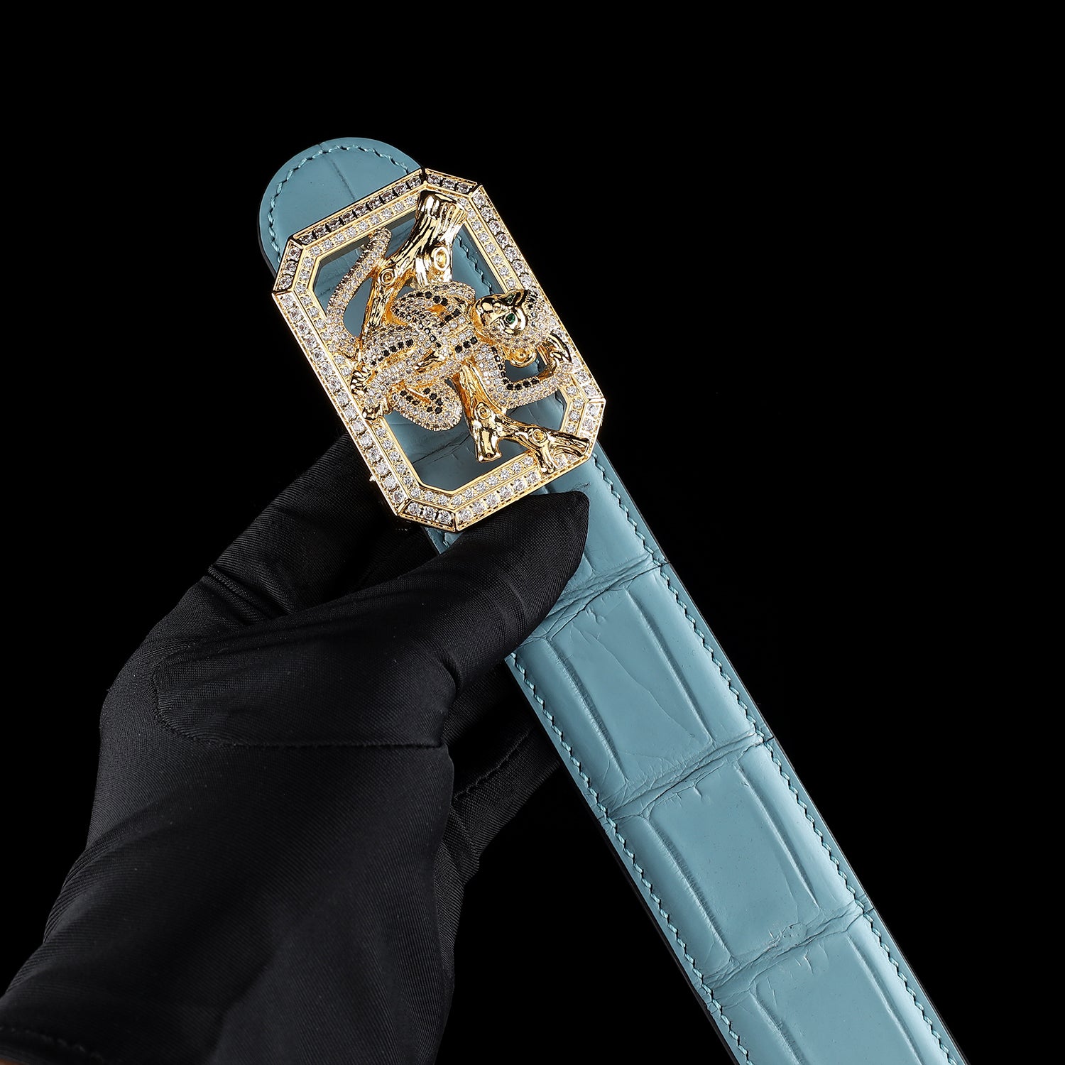 BELTLEY Genuine Nile Crocodile Belt with Monkey Buckle for Men – Tiffany Blue