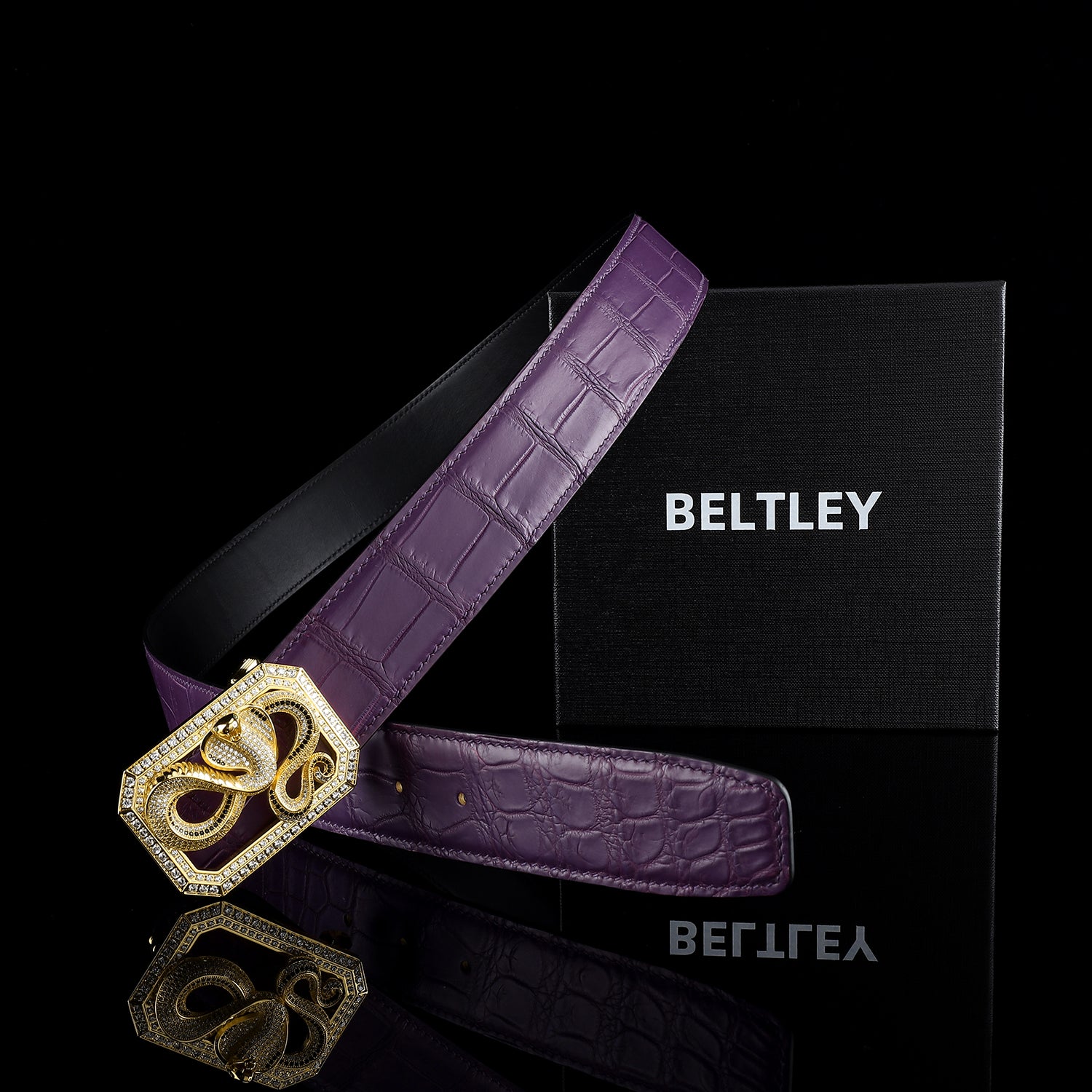 BELTLEY Genuine Purple Crocodile Belt for Men —  Snake Buckle