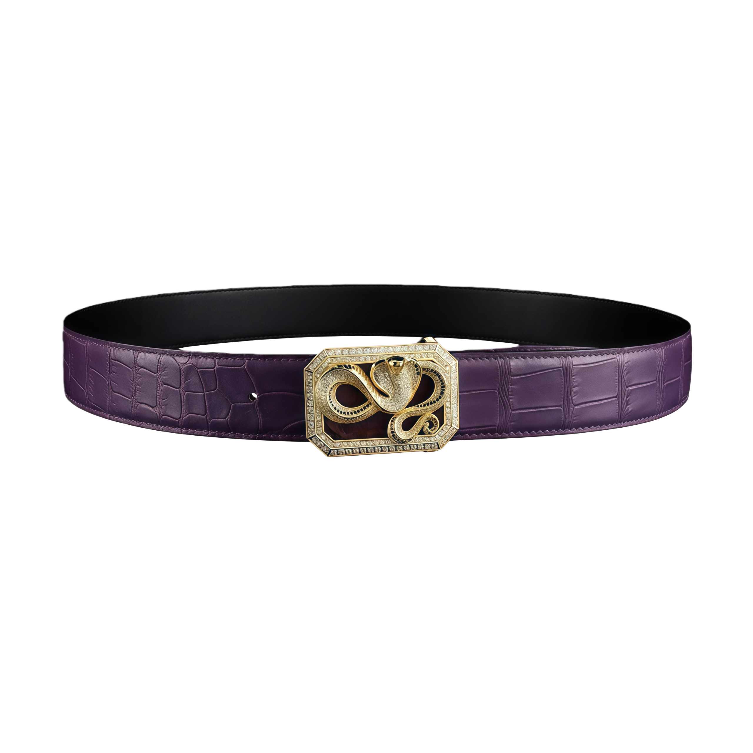 BELTLEY Genuine Purple Crocodile Belt for Men —  Snake Buckle