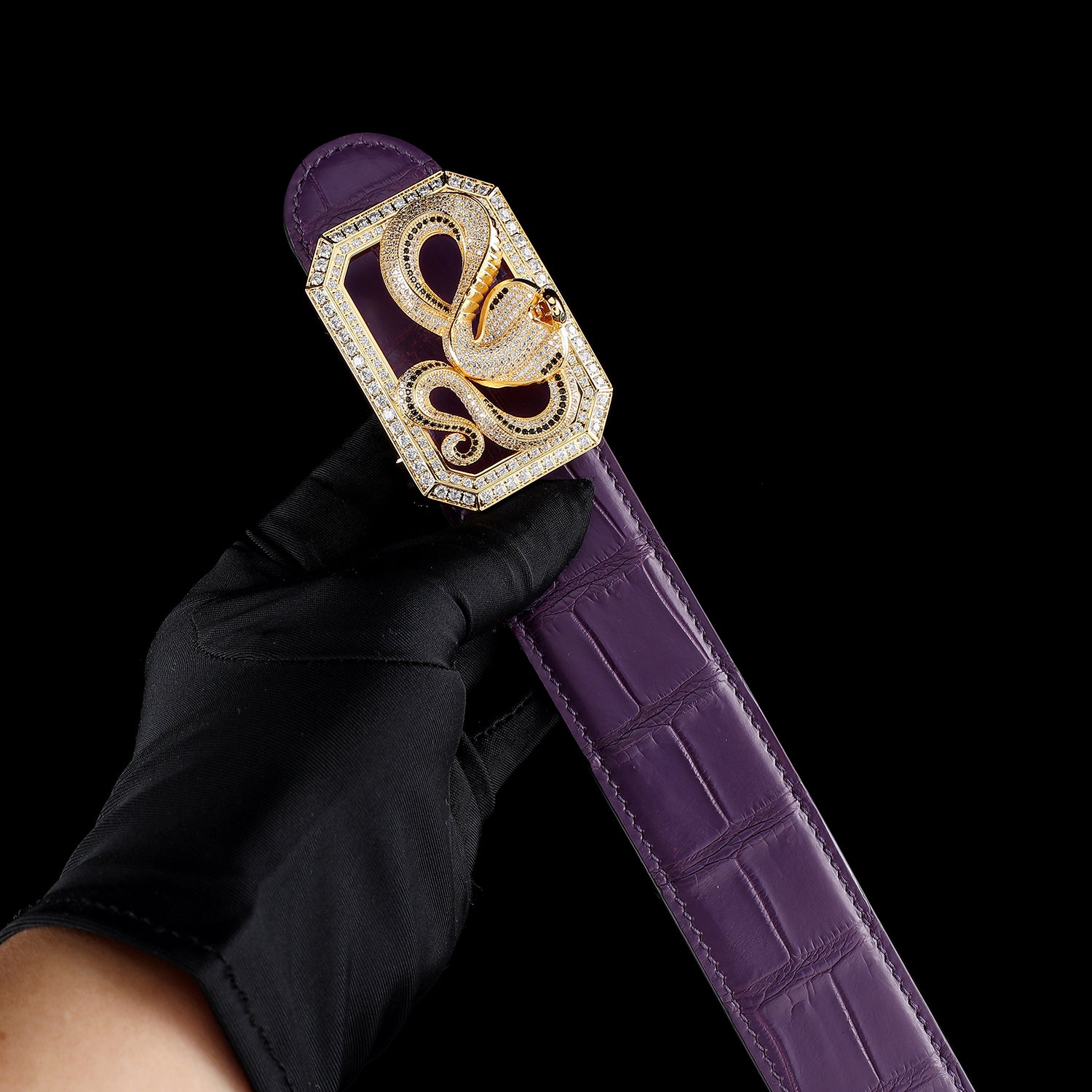 BELTLEY Genuine Purple Crocodile Belt for Men —  Snake Buckle