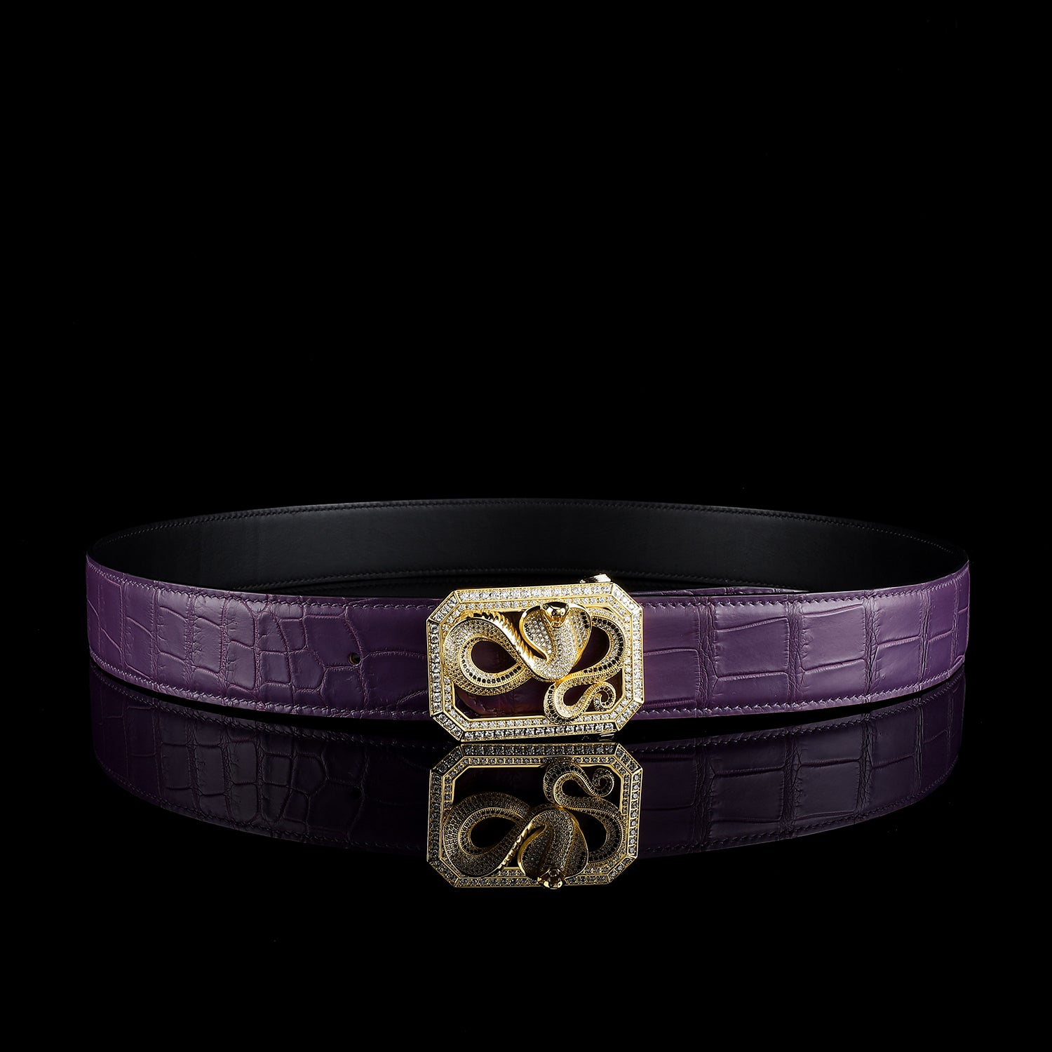 BELTLEY Genuine Purple Crocodile Belt for Men —  Snake Buckle