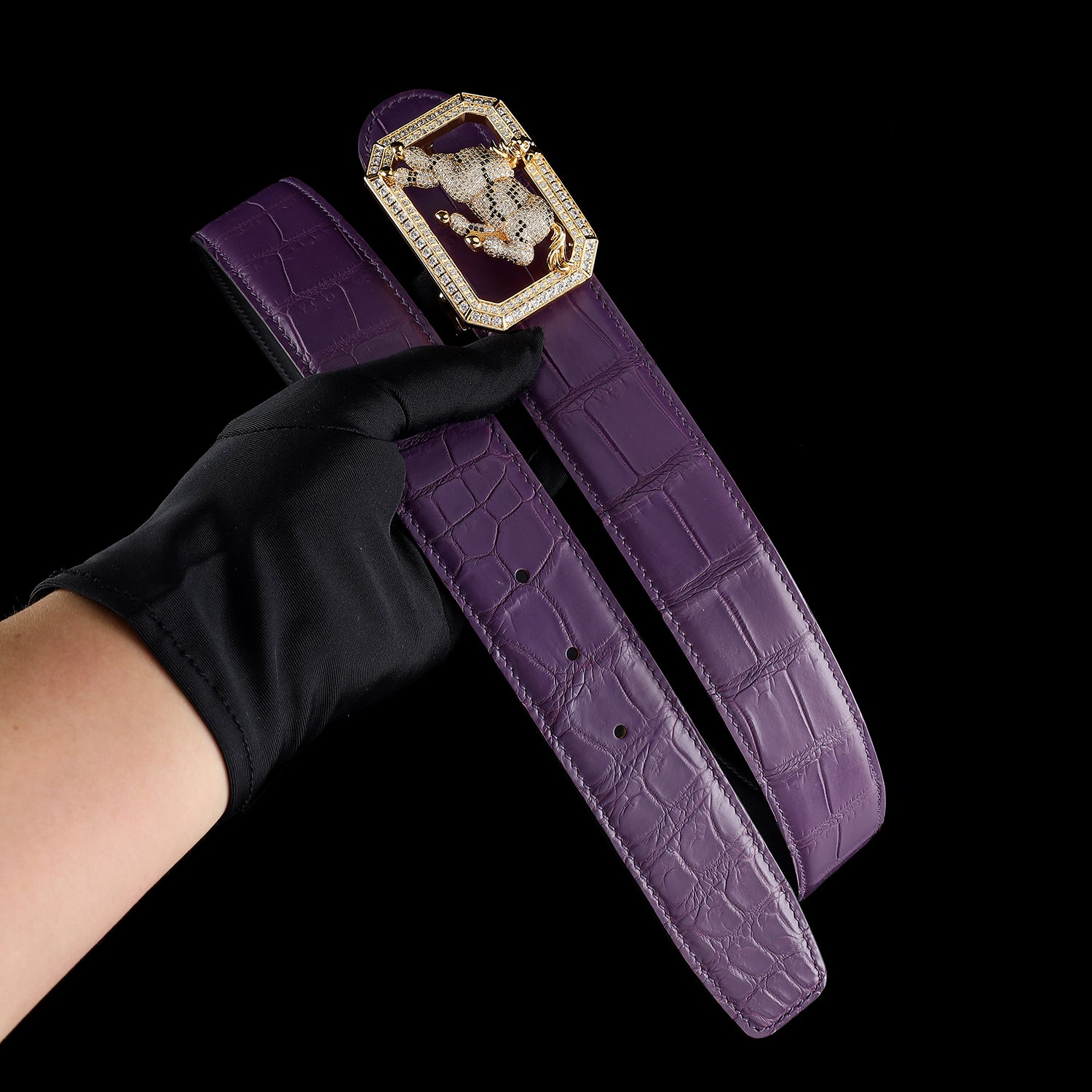 BELTLEY Genuine Purple Nile Crocodile Belt With Horse Buckle