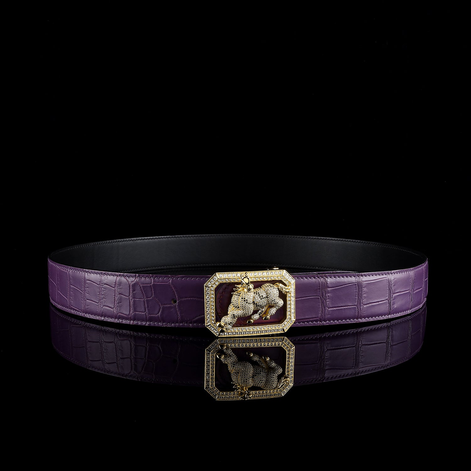 BELTLEY Genuine Purple Nile Crocodile Belt With Horse Buckle