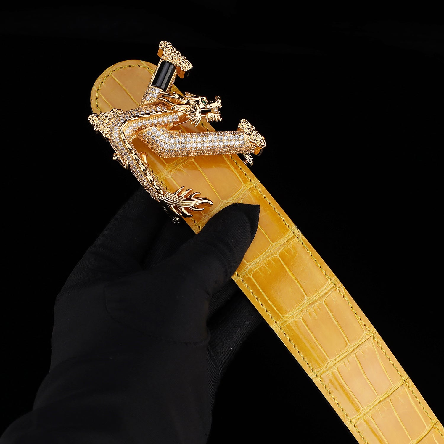 BELTLEY Glazed Amber Gold Crocodile Leather Belt for Men