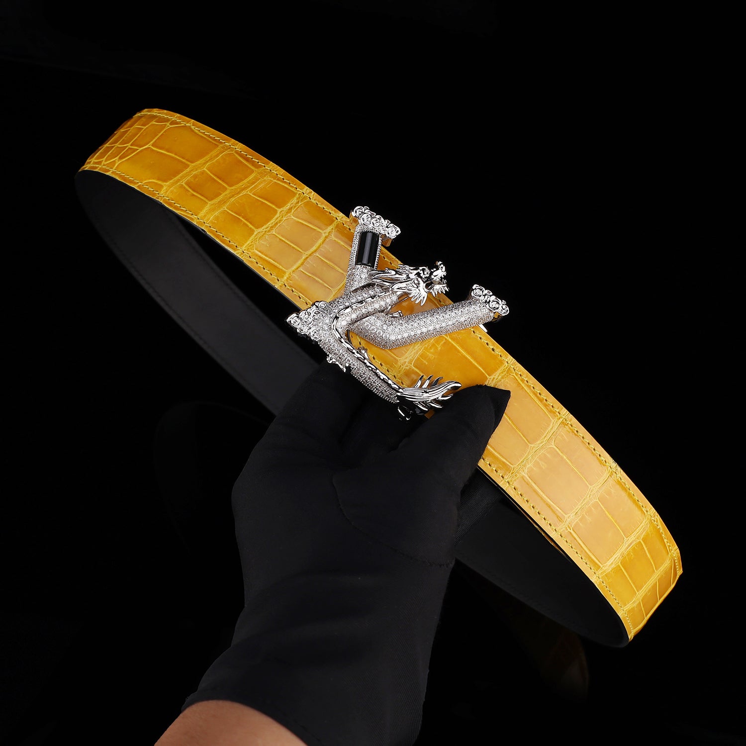BELTLEY Glazed Amber Gold Crocodile Leather Belt for Men