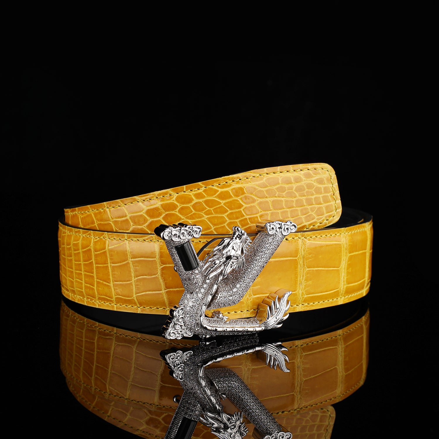 BELTLEY Glazed Amber Gold Crocodile Leather Belt for Men