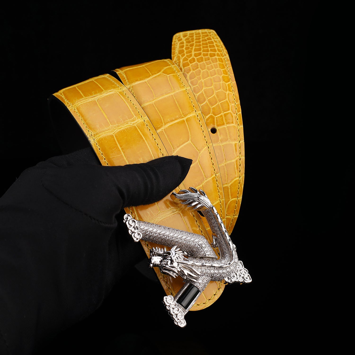 BELTLEY Glazed Amber Gold Crocodile Leather Belt for Men