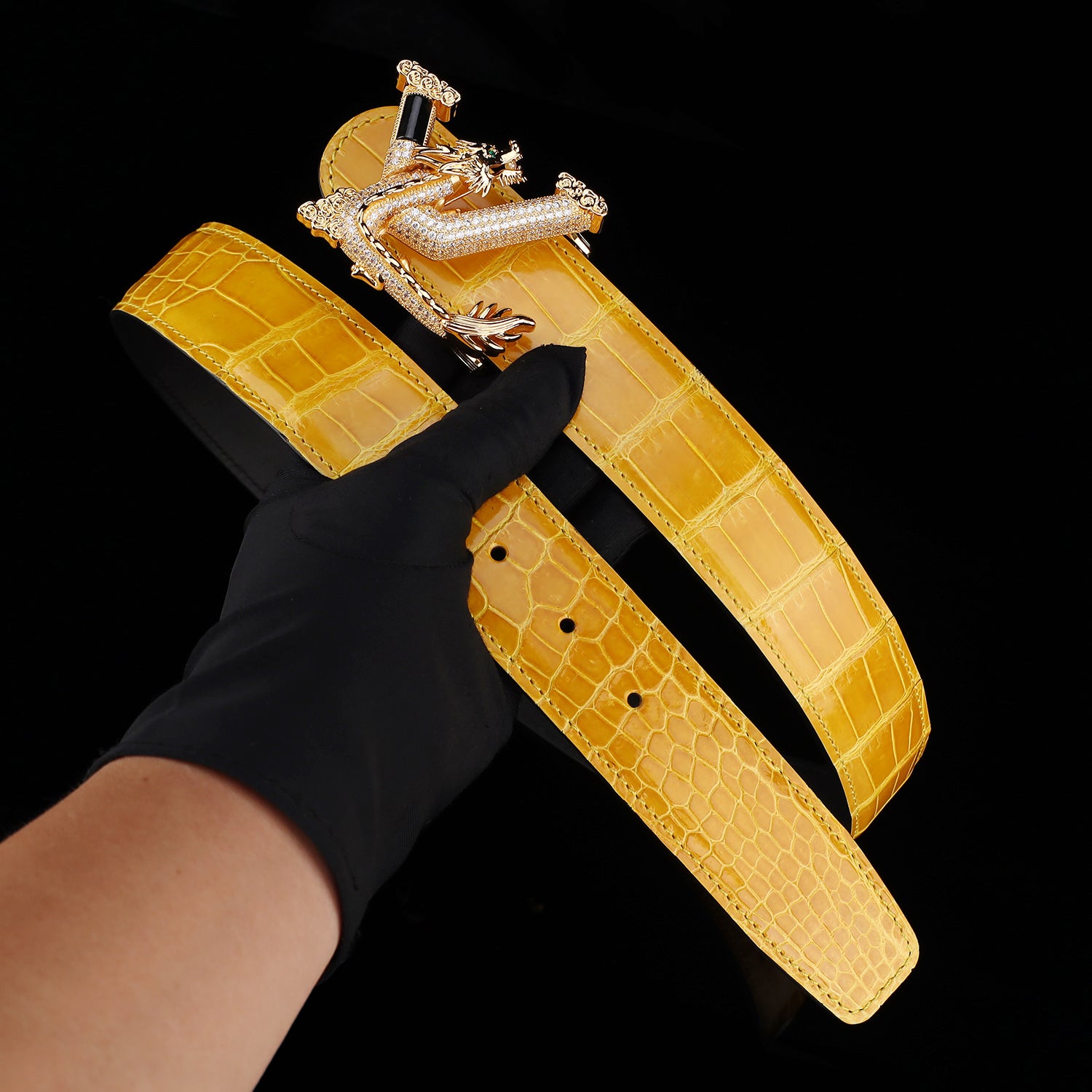 BELTLEY Glazed Amber Gold Crocodile Leather Belt for Men