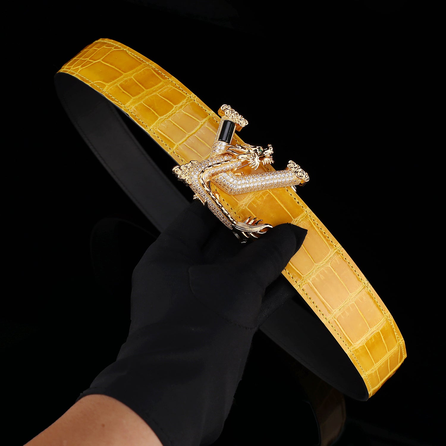 BELTLEY Glazed Amber Gold Crocodile Leather Belt for Men