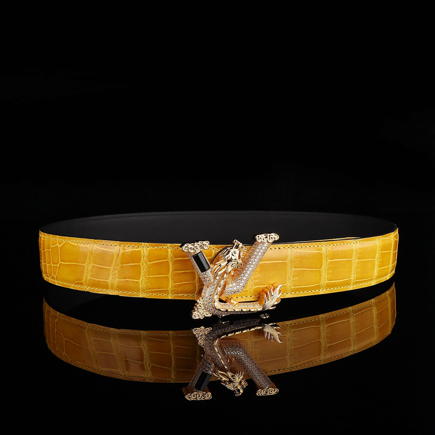 BELTLEY Glazed Amber Gold Crocodile Leather Belt for Men