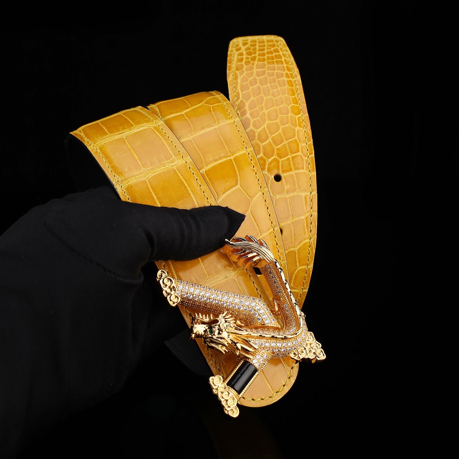 BELTLEY Glazed Amber Gold Crocodile Leather Belt for Men