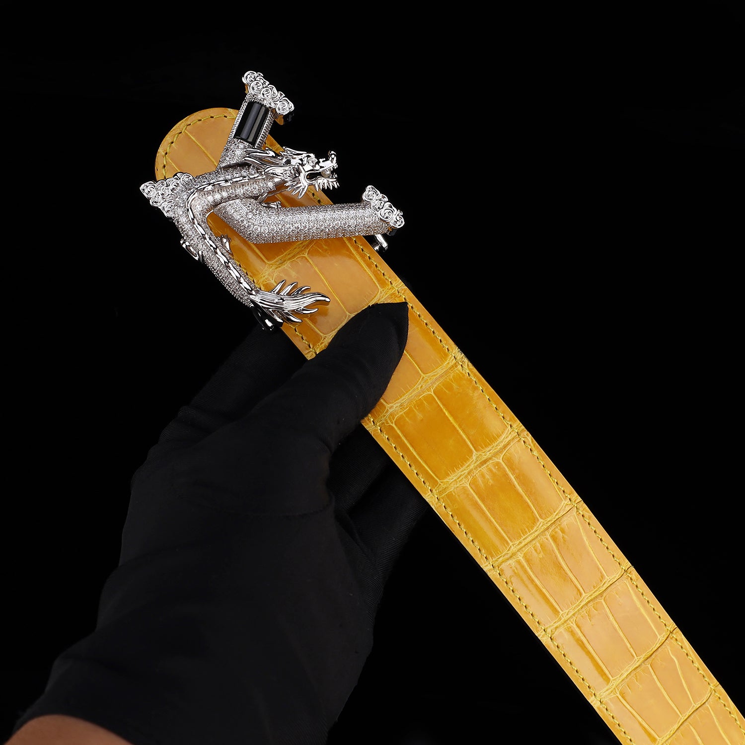 BELTLEY Glazed Amber Gold Crocodile Leather Belt for Men