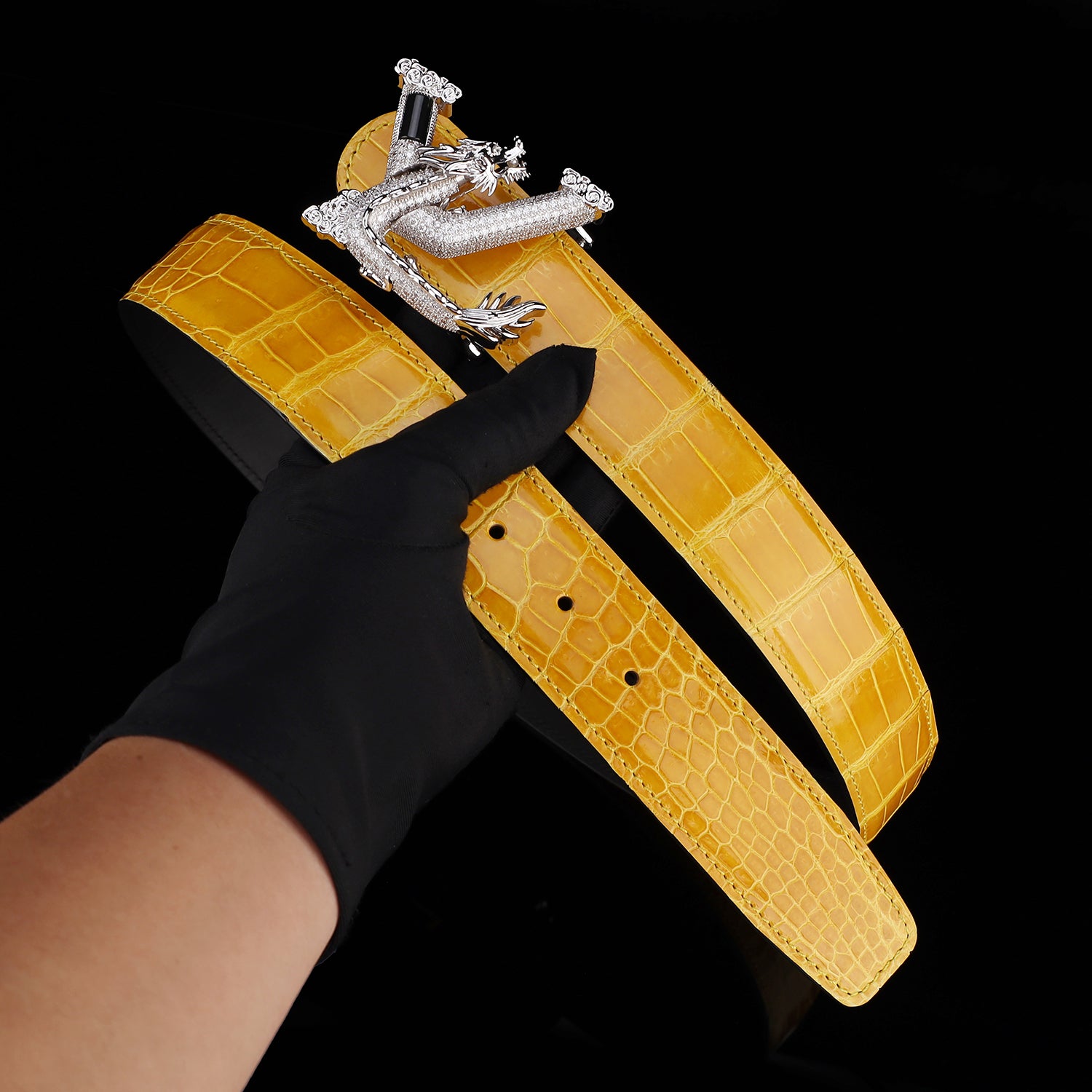 BELTLEY Glazed Amber Gold Crocodile Leather Belt for Men