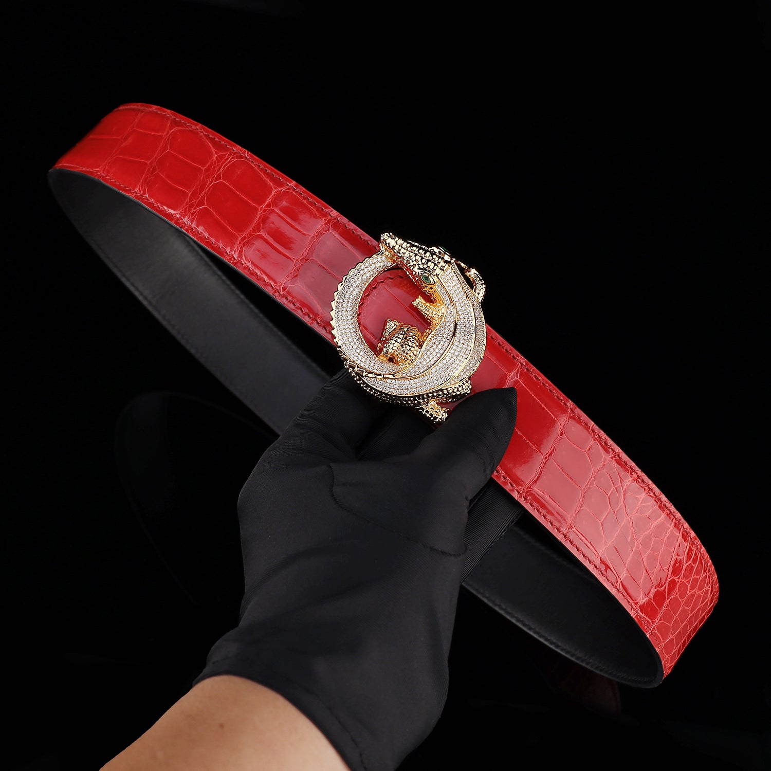 BELTLEY Glazed Imperial Ruby Red Crocodile Belt