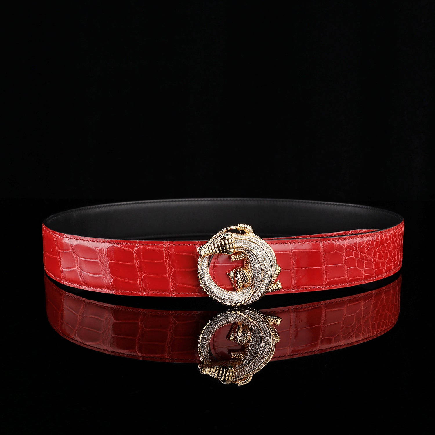 BELTLEY Glazed Imperial Ruby Red Crocodile Belt