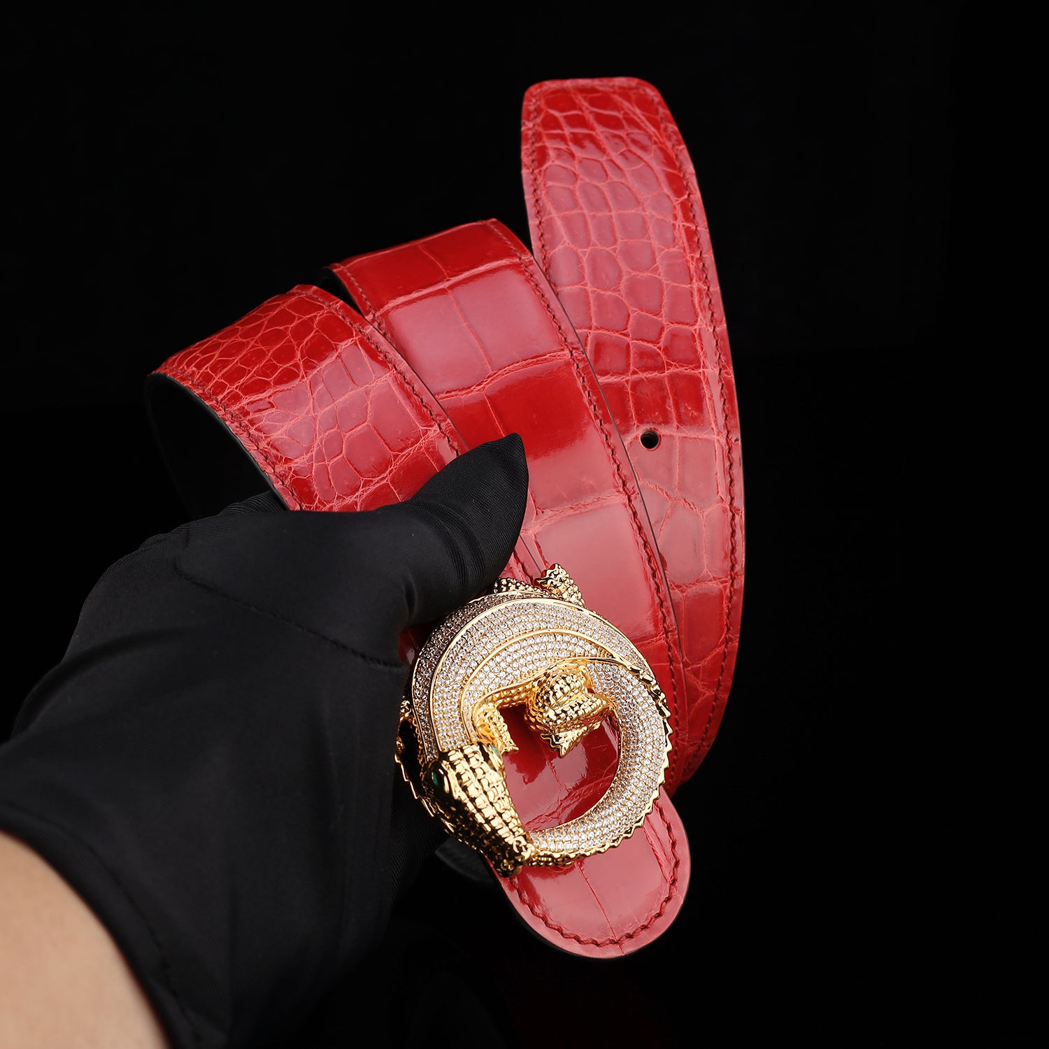 BELTLEY Glazed Imperial Ruby Red Crocodile Belt