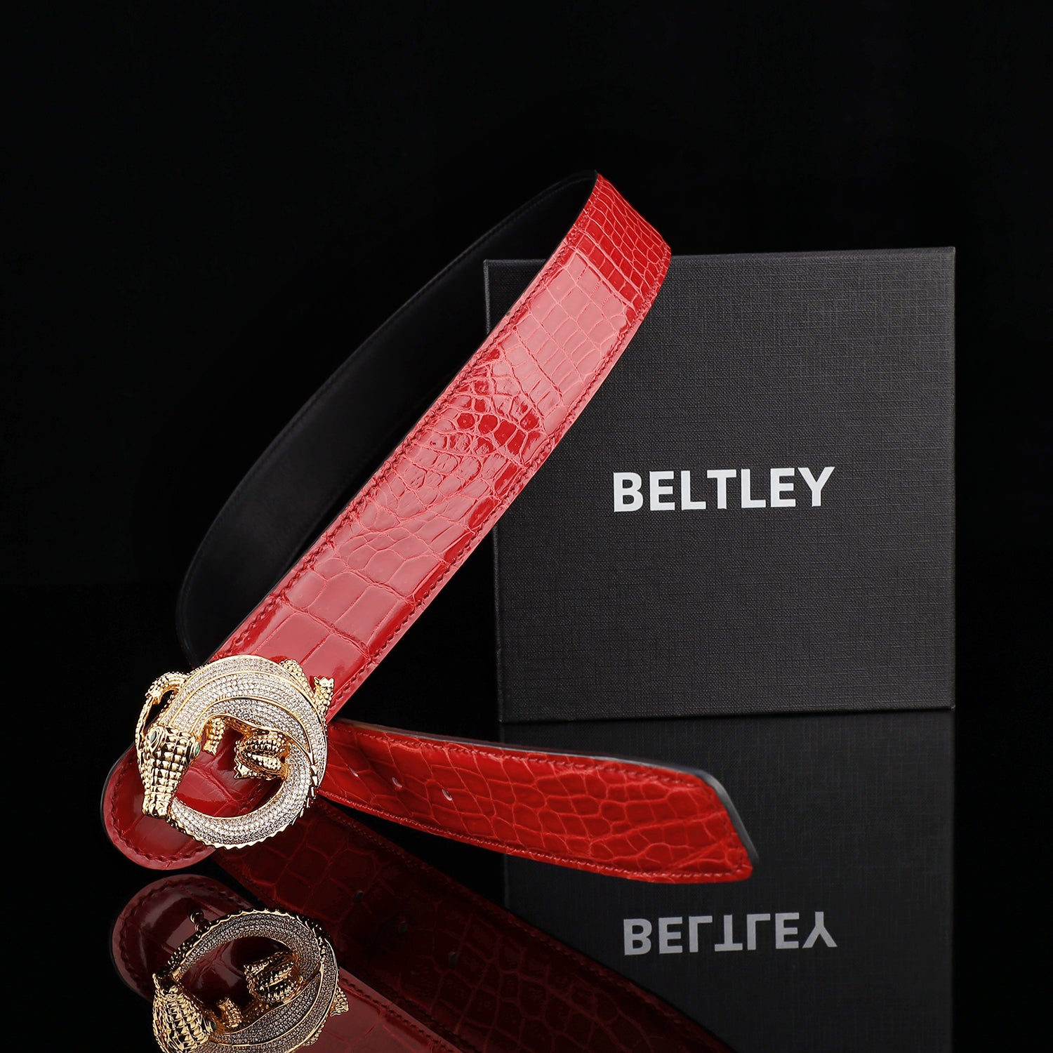 BELTLEY Glazed Imperial Ruby Red Crocodile Belt