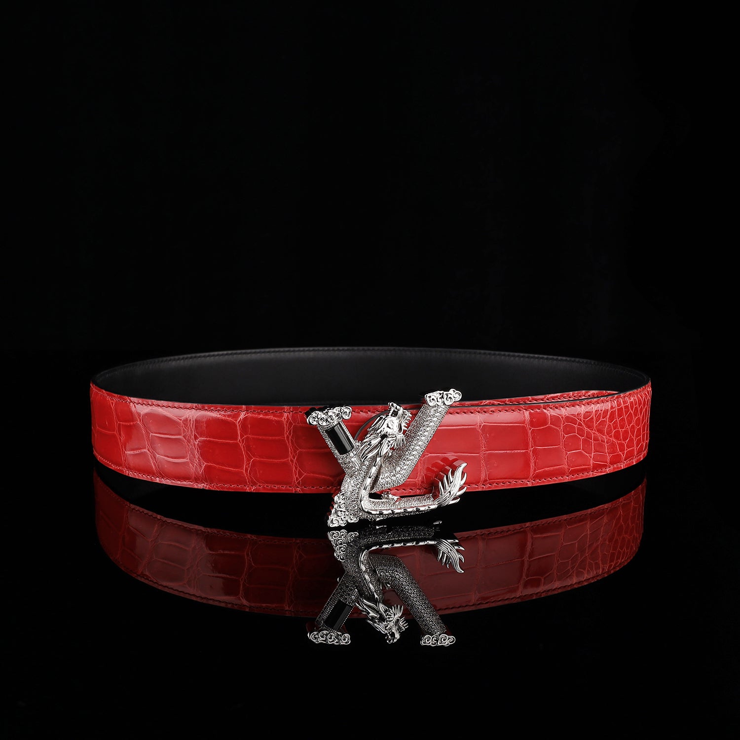 BELTLEY Glazed Imperial Ruby Red Crocodile Leather Belt – Premium Dragon Buckle