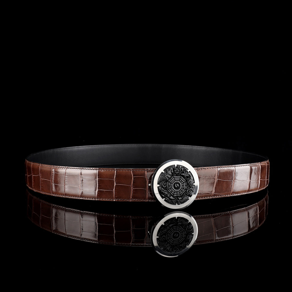 BELTLEY Glossy Alligator Belt WIth Unique Buckle