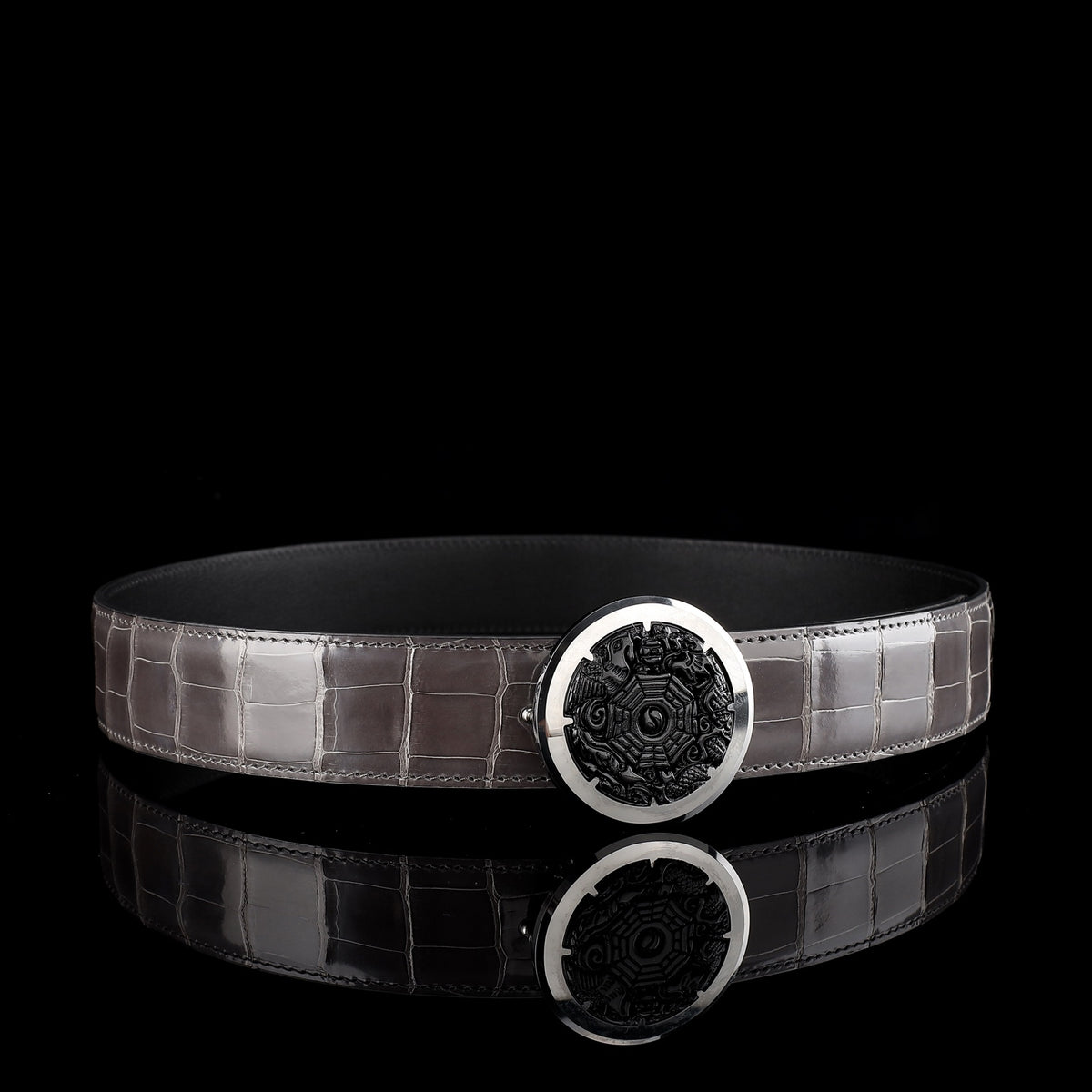 BELTLEY Glossy Alligator Belt WIth Unique Buckle