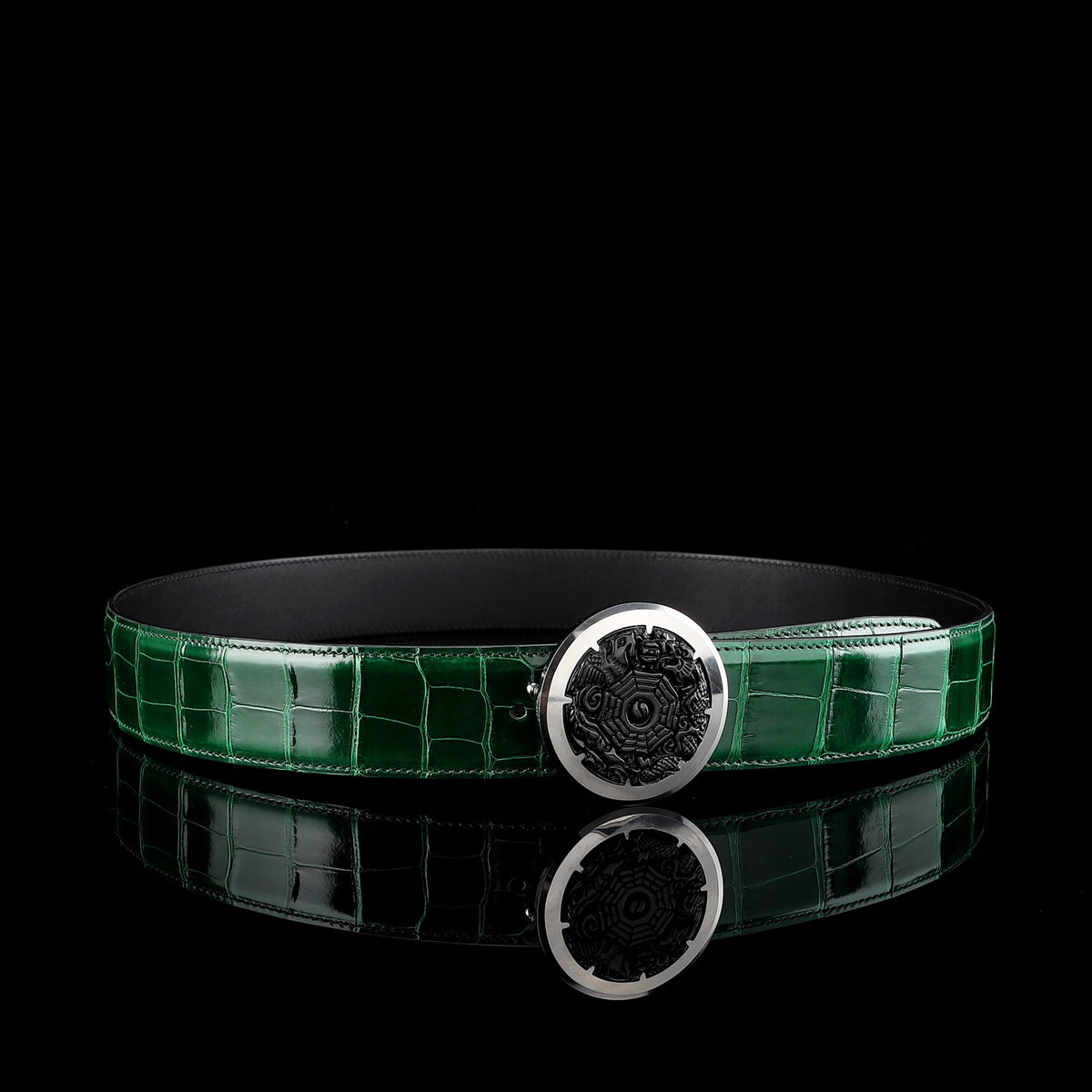 BELTLEY Glossy Alligator Belt WIth Unique Buckle